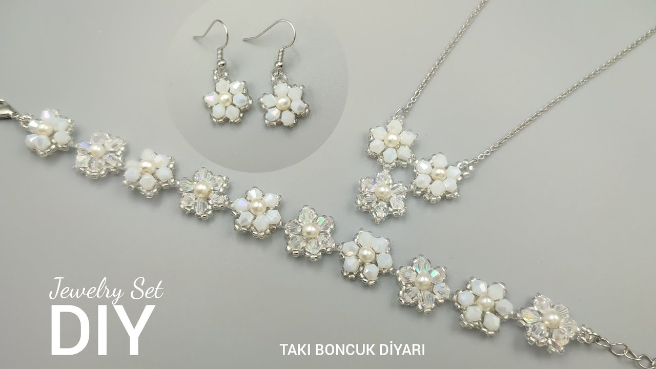 Göz kamaştırıcı takı seti yapımı. Stylish jewelry set.How to make beaded Bracelet,Necklace, Earrings