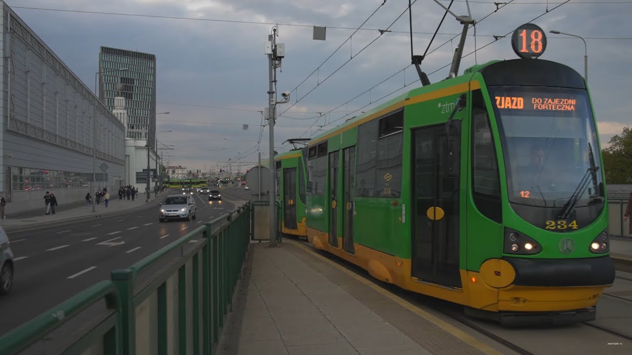 Poland, Poznań, tram 18 ride from Most Dworcowy to Rondo Starołęka