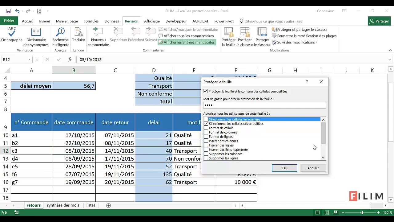 Excel - 3 Avanc&eacute; - Cours Protections des cellules et du classeur