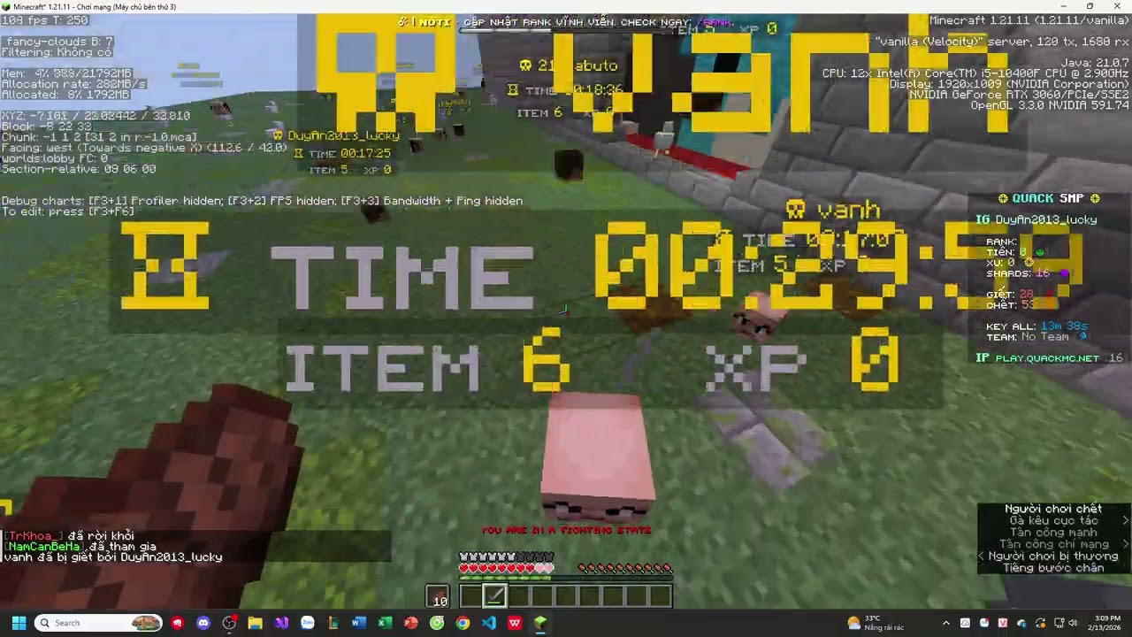 Đại chiến PvP bất ổn trong Sever QuackMC =))