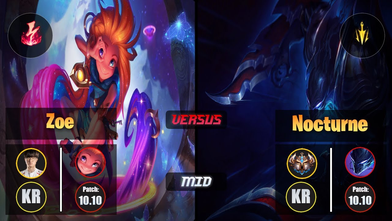 Faker ZOE (Mid) [Electrocute] VS NOCTURNE - Challenger KR Patch 10.10
