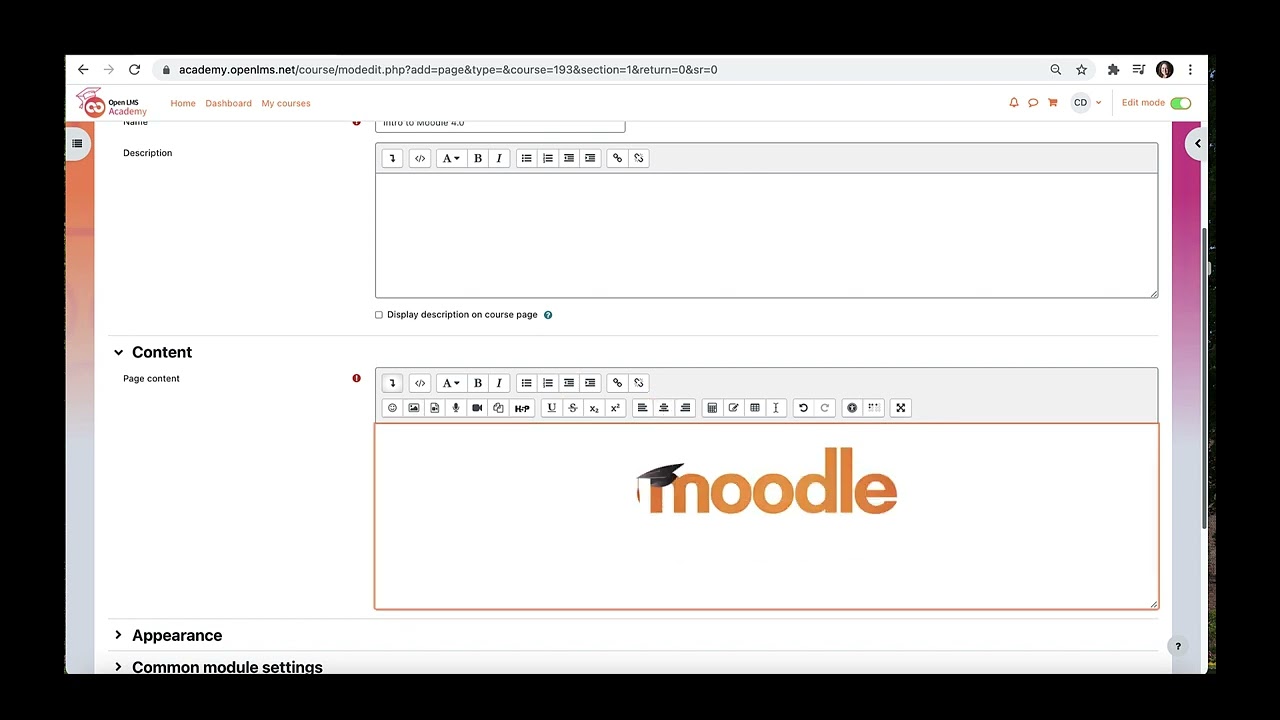 Moodle 4.0 Tutorial Videos-Creating a Page