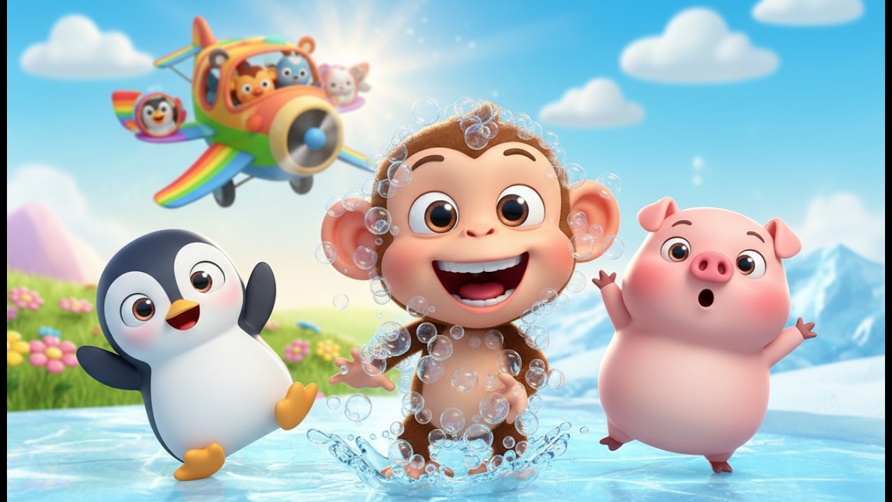 Das kleine Äffchen badet gern 2 | Tierflugzeug Abenteuer 2 | Fünf kleine Schweinchen | Pinguin Lied