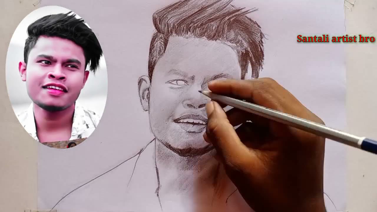 Santali Hero Liman Hembram pencil drawing video by Santali artist bro....