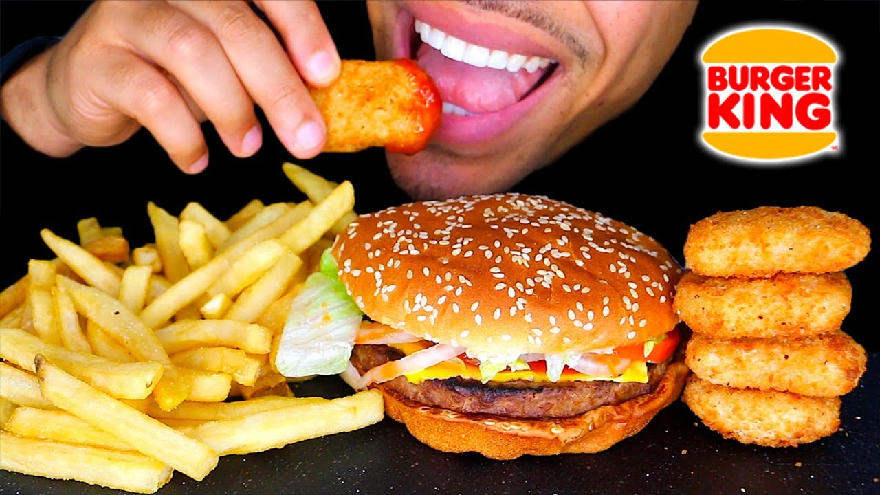 BURGER KING CHICKEN NUGGETS WHOPPER CHEESEBURGER FRIES EATING SHOW MOUTH SOUNDS NO TALKING BIG BITES