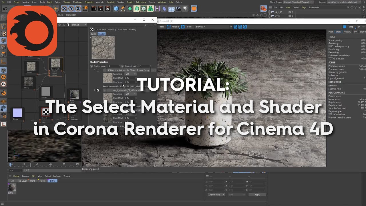 The Select Material and Shader in Corona Renderer for Cinema 4D