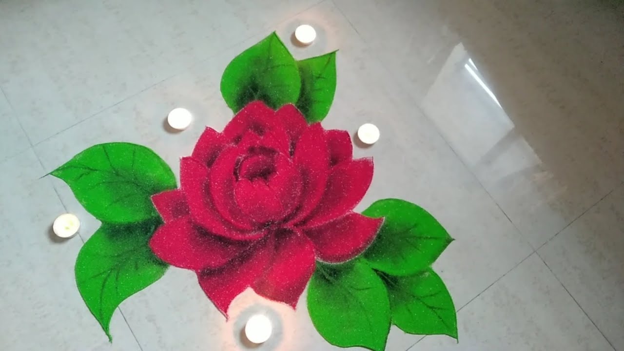 3d flower design | red flower easy design latest rangoli design 2021| welcome rangoli designbeginner