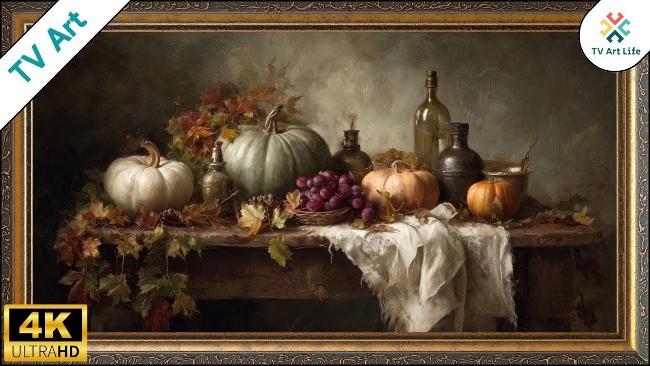 Vintage Still Life Autumn Pumpkins Frame TV Art - Fall Decor Screensaver - 10 hours