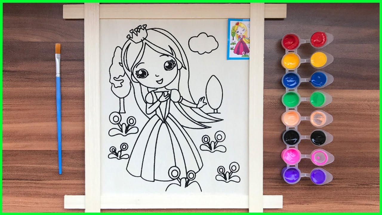 TÔ MÀU NƯỚC CÔNG CHÚA HẠT TIÊU TRÊN TRANH GỖ 3D - Princess watercolor painting (Chim Xinh)