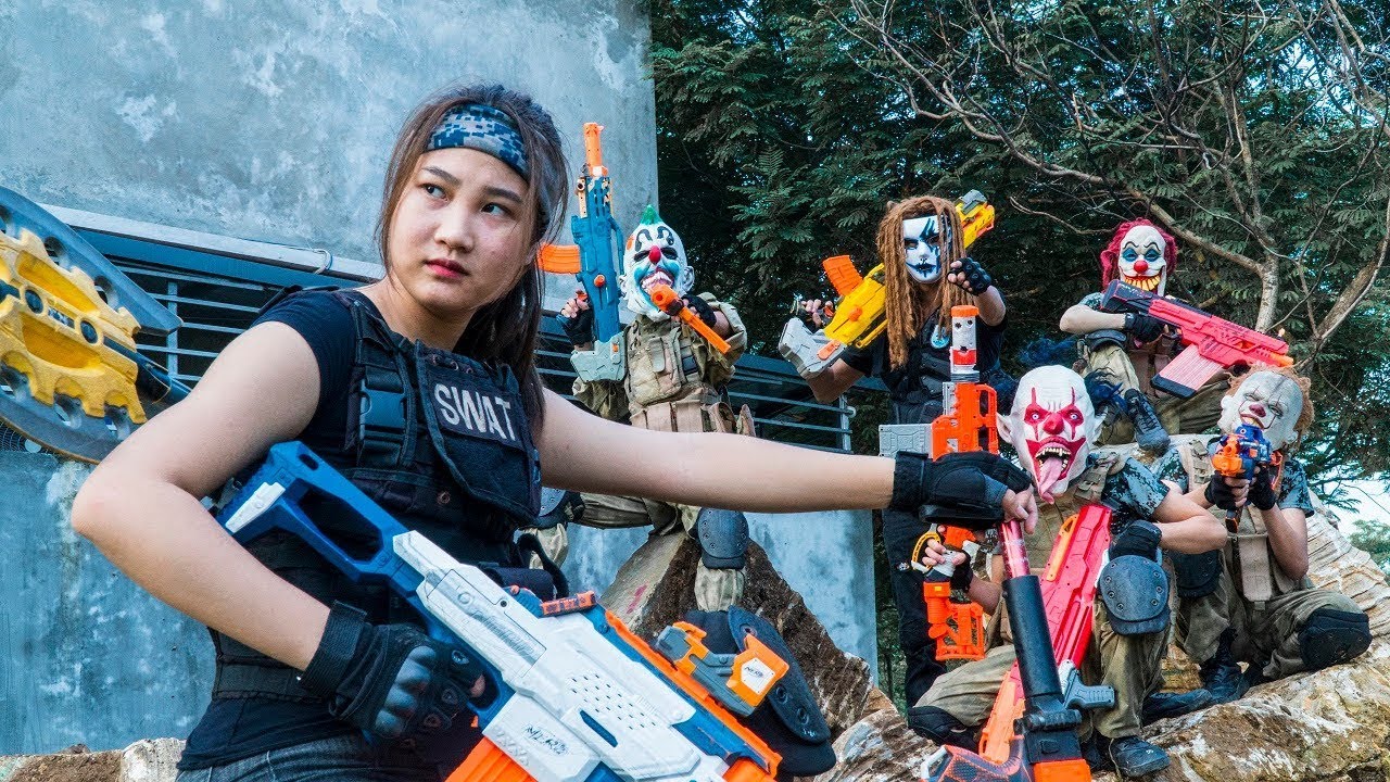 Alpha Nerf War: Masked Villains vs Alpha Heroines Epic Nerf Guns Fight!