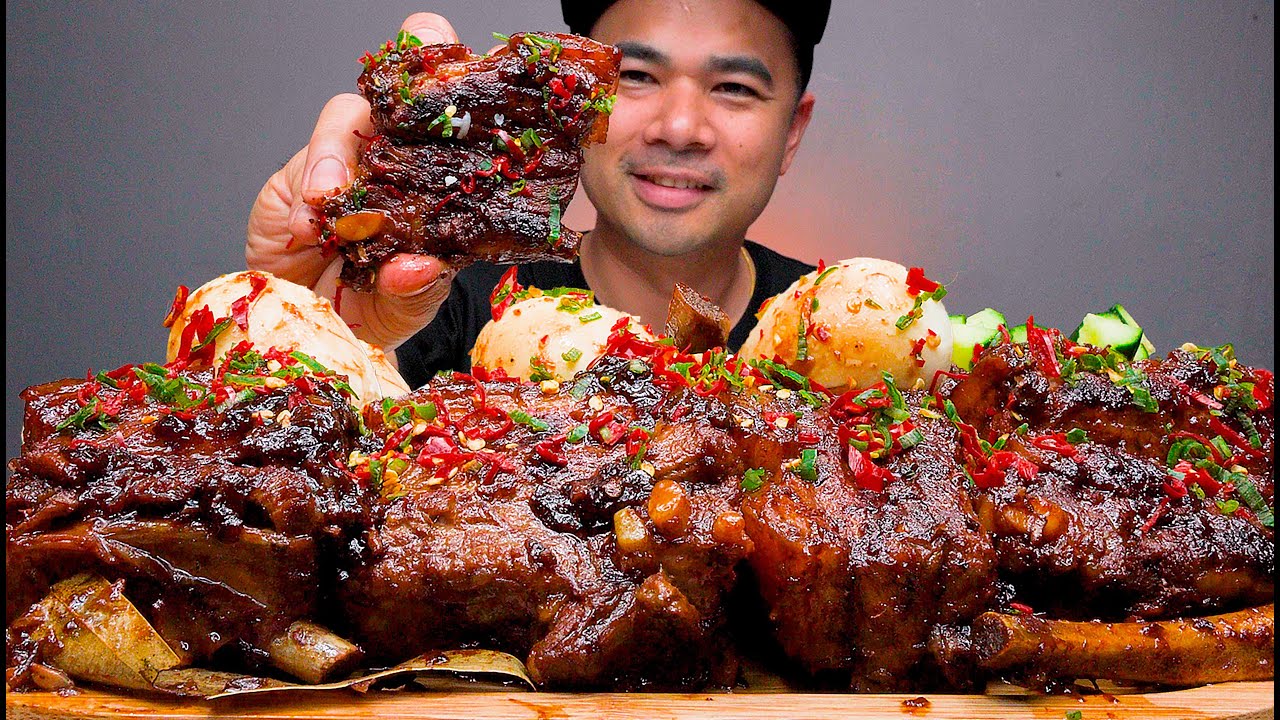 SPICY PORK BELLY ADOBO WITH HARD BOILED EGG | MUKBANG ASMR | ALFIE EATS