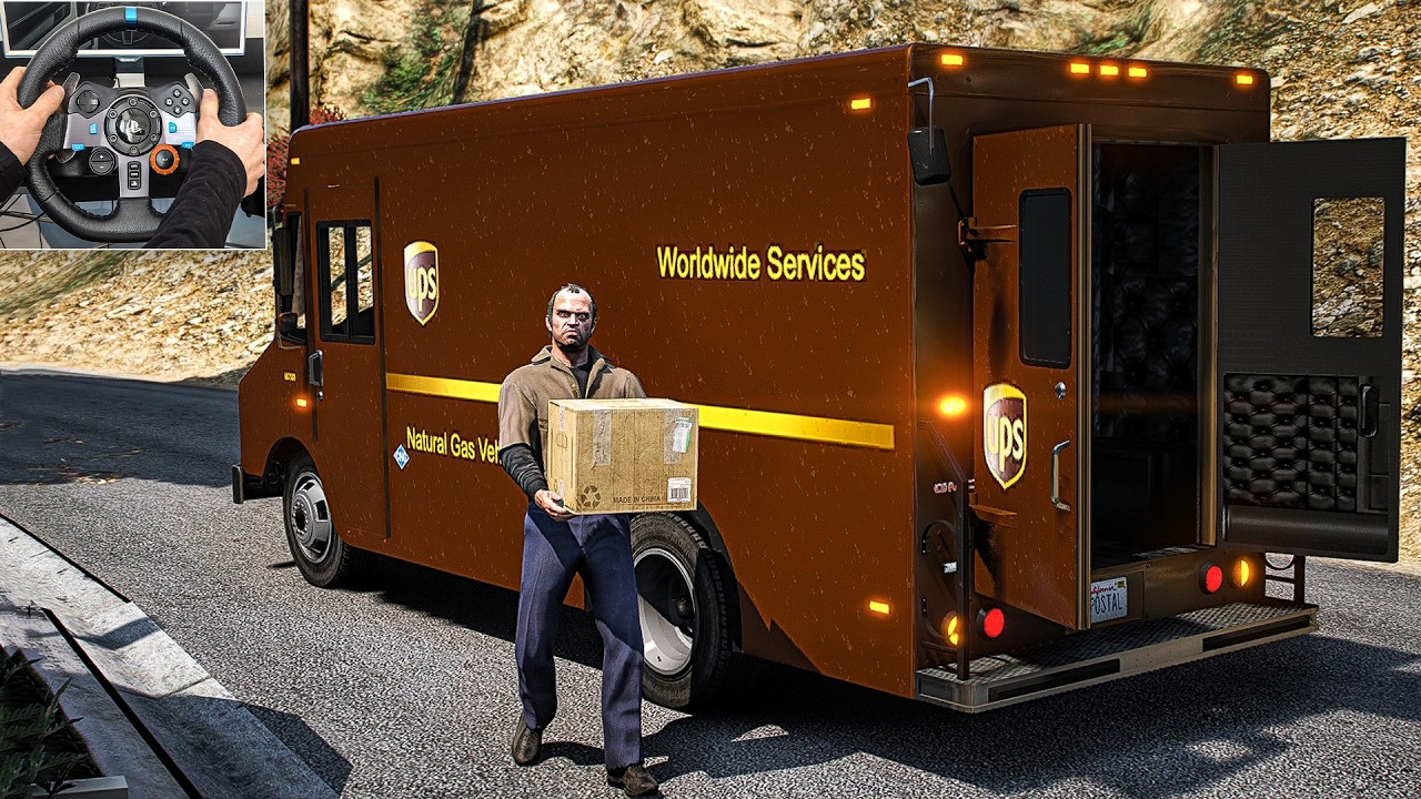 GTA 5 Working as UPS Delivery Van Driver | Steering Wheel Gameplay