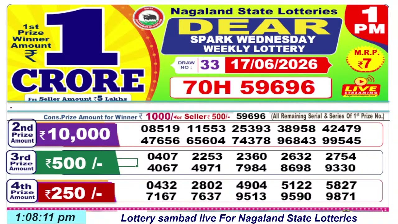 Dear Lottery Sambad 1 PM Lottery Live Result | Lottery Sambad Live 06/17/2026 Nagaland Lottery Live