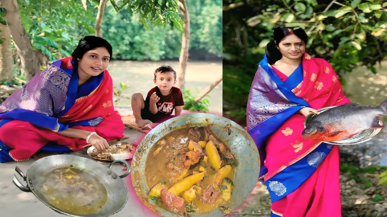 1kg ওজনের পাকা রুপচাঁদের মাছের গাটি কচু আর আলু দিয়ে ঝোল।সাথে জমিয় খাওয়া দাওয়া।Rupchand macher jhol।