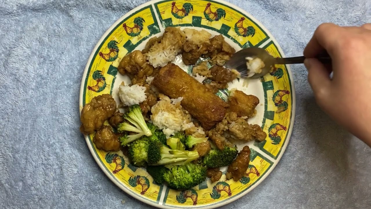ASMR : Calvert eating Stir Fried Chicken with Egg Rolls