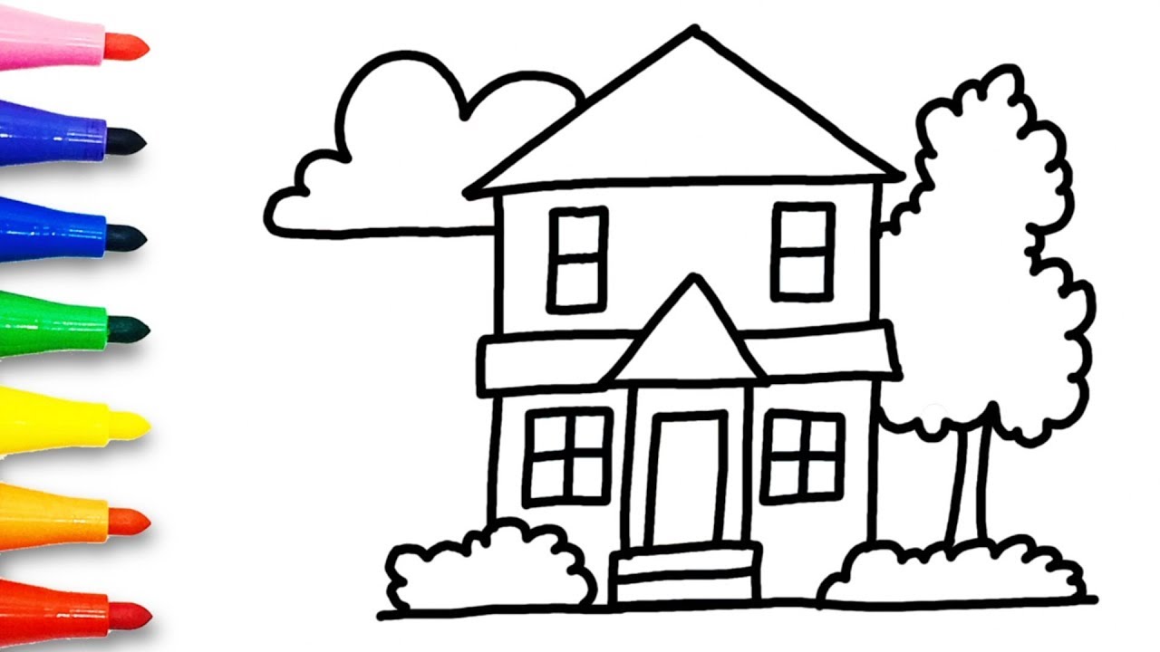 Coloring and Drawing House and Home - Coloring Page for Kids, Toddlers - Pop Art Doodle