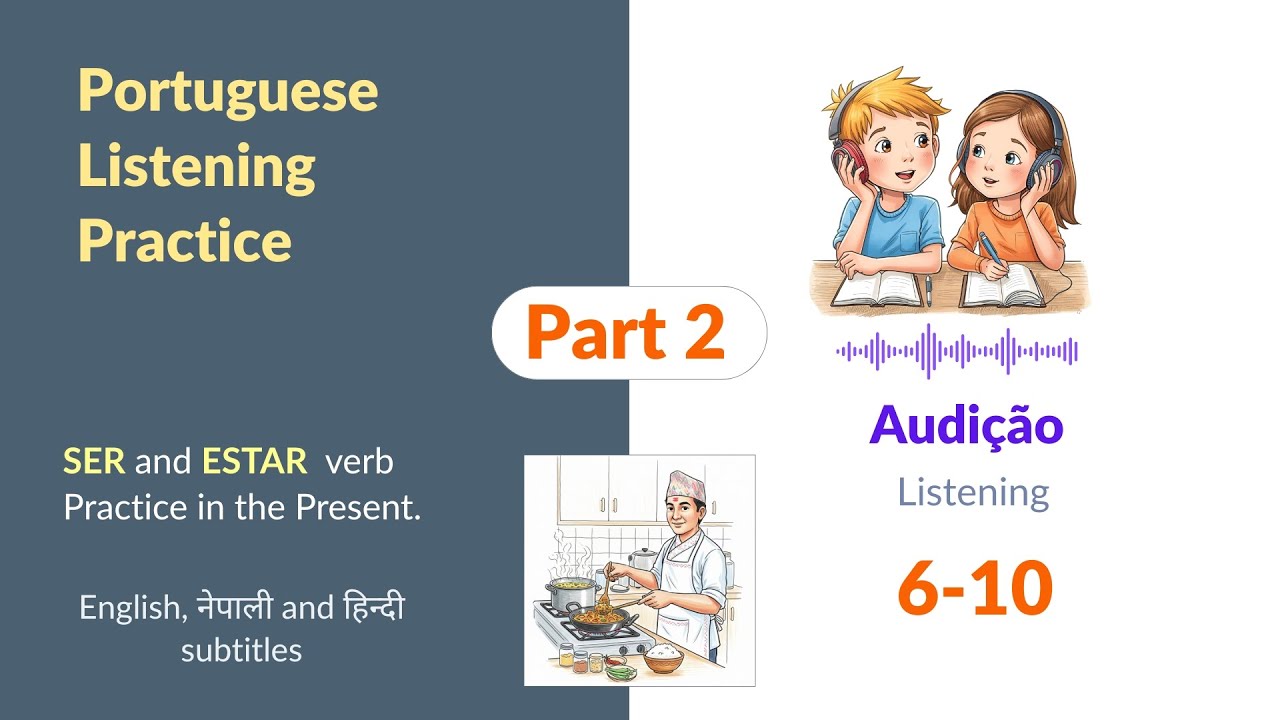 Portuguese Listening Practice -2 | 5 Listenings + 20 Questions | Native Audio
