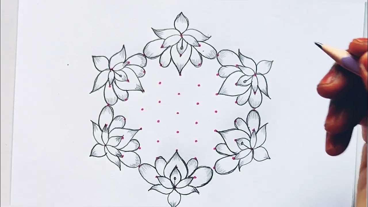 9 to 5 Simple lotus kolam | Karthigai Madham Kolam | Daily simple kolam | simple rangoli design