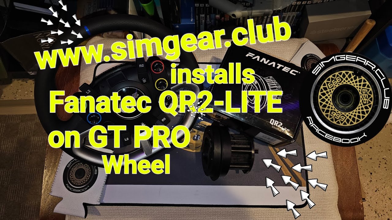 Fanatec QR2-LITE Wheel-side adapter installed on GT Pro Steering wheel with www.simgear.club