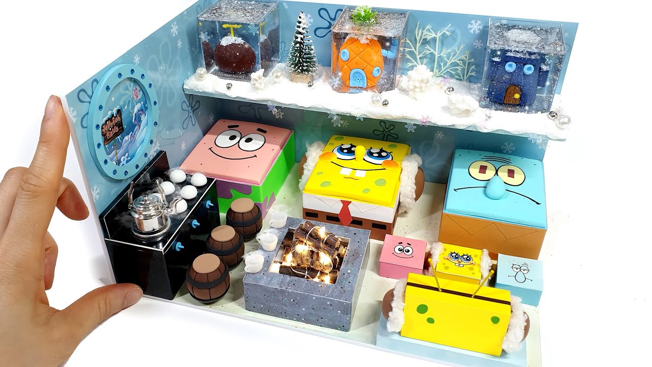 DIY Miniature Spongebob & friends Winter Board House # - Spongebob , Patrick star, Squidward Winter