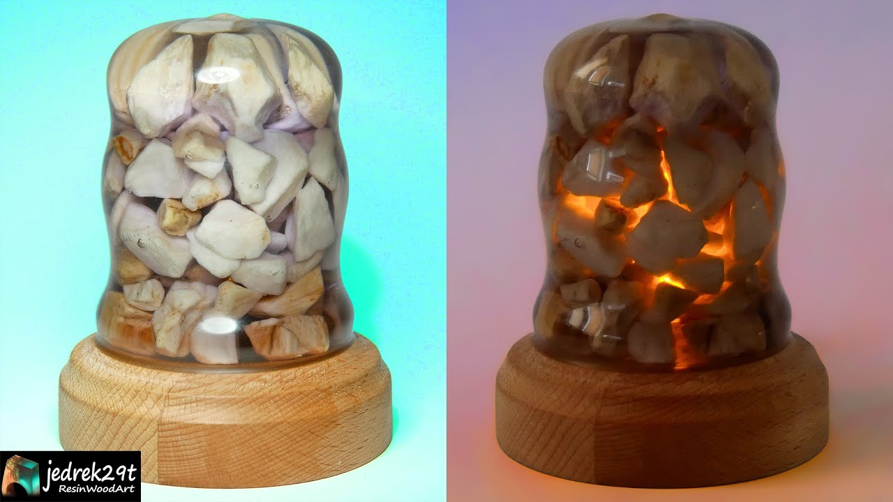 Night Lamp in Epoxy Resin. Burning Stones / RESIN ART