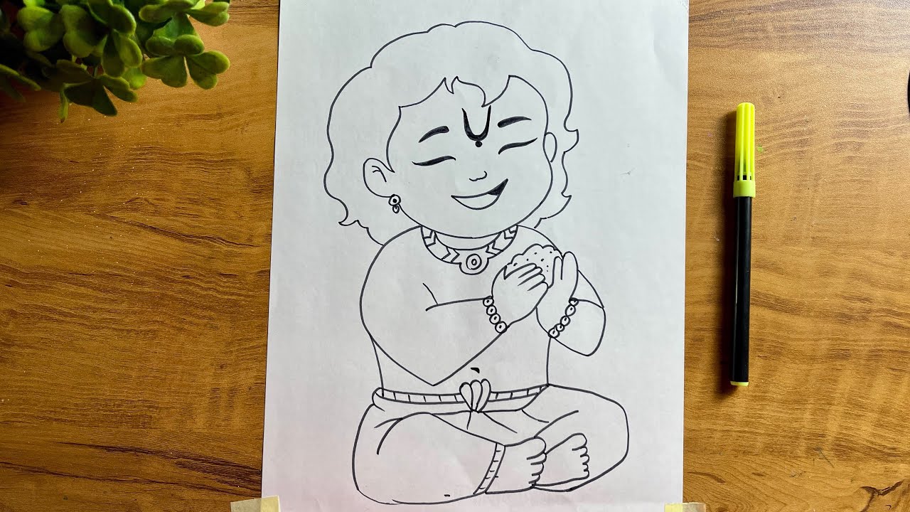 Laddu Gopal Drawing Easy and Beautiful || Krishna Outline Drawing 