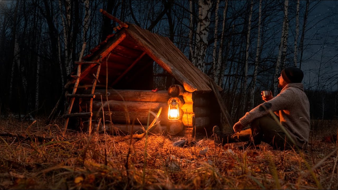 Primitive Cabin from Logs and Clay | Rainproof Forest Hideout