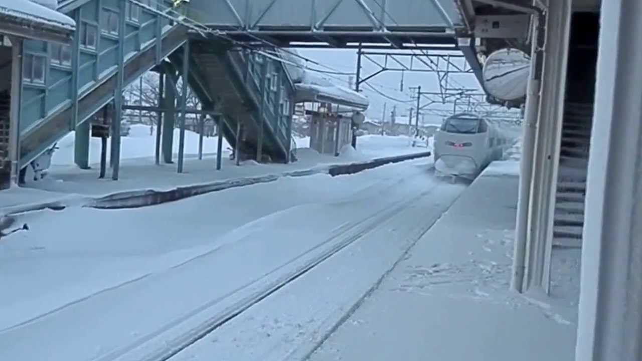 Awesome bullet train on snow Shinkansen in Japan