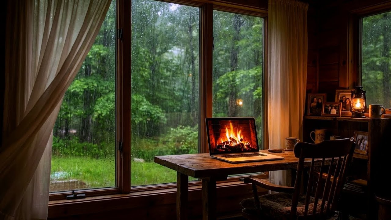 Cognitive Calm: Piano-Infused Afternoon Rain on an Urban Terrace Retreat