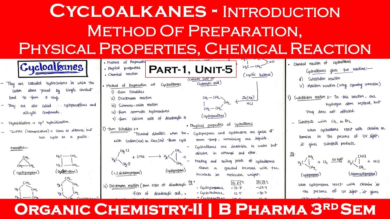 cycloalkanes | preparation of cycloalkanes | reaction of cycloalkanes | physical properties | Part-1