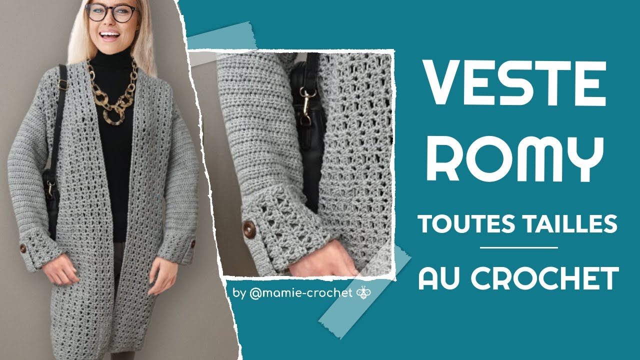 Comment faire un GILET / VESTE LONGUE ROMY DEBUTANTE 🧶 AU CROCHET 🧶 TUTO PAS A PAS #mamiecrochet