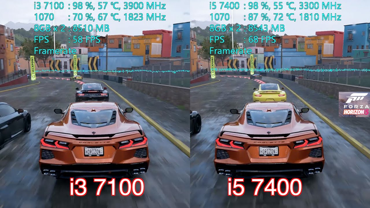 Core i3 7100 vs i5 7400 GTX1070 Game Test
