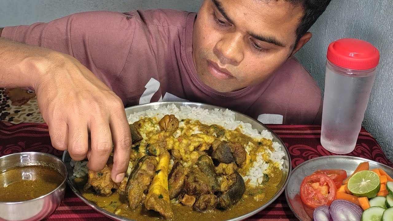 Eating Mutton Nalli +Mutton Fat! White Rice! Salad! Extra Gravy! Kispotta Food vlogs! Mukbang! Food 