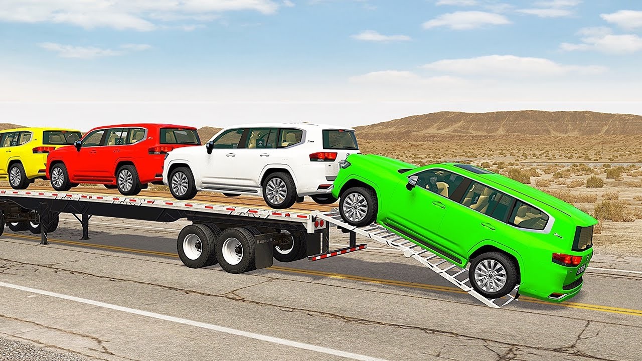 TRANSPORTING PIXAR CARS & FRUITS WITH COLORED & JOHN DEERE vs CLAAS vs TRACTORS - BeamNG.drive #962