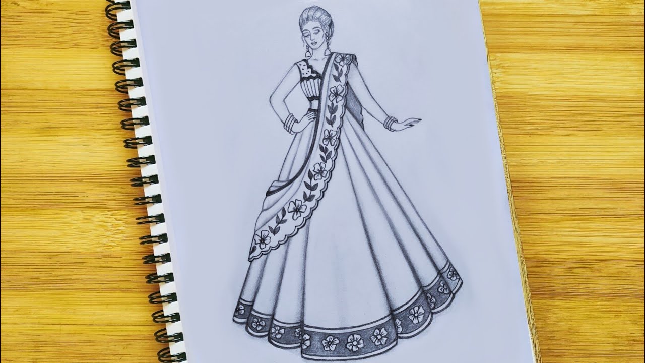 How to Draw a Bride in Lehenga ll Mandala art for Traditional Bride ll Girl Drawing