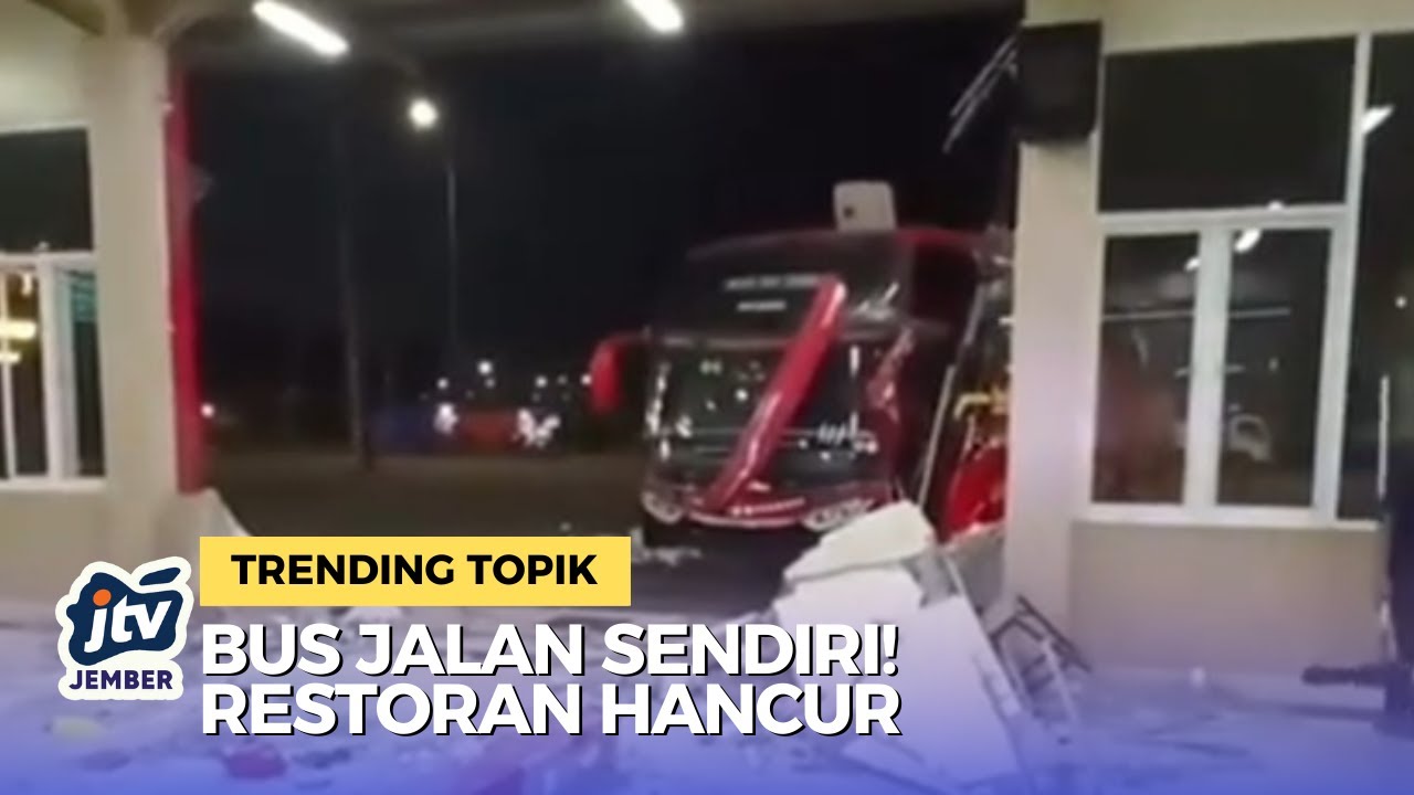 Bus PO Medali Mas Jalan Sendiri Tabrak Restoran di Ngawi!