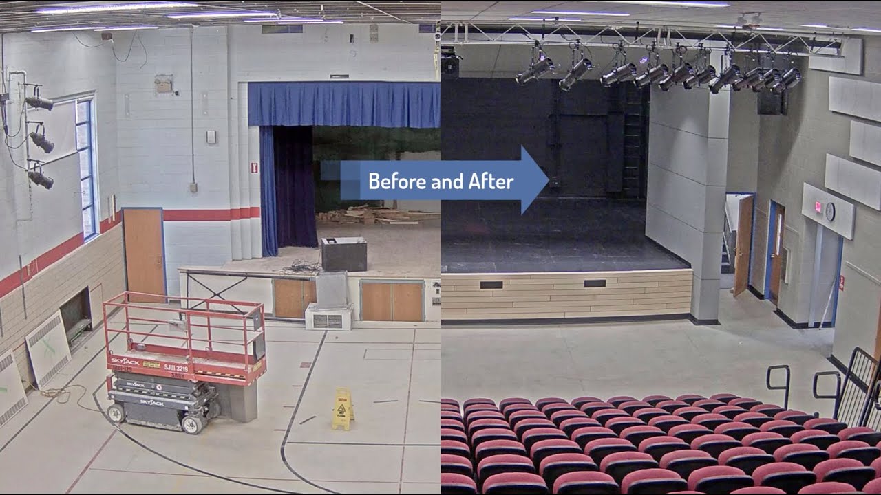 School hall seating and stage build time-lapse - 5 min