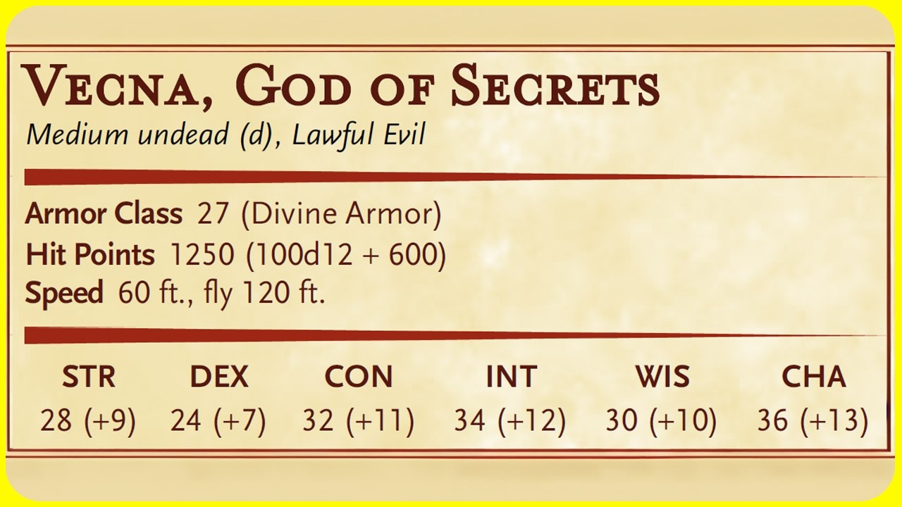 Creating Vecna God of Secrets Stat Block