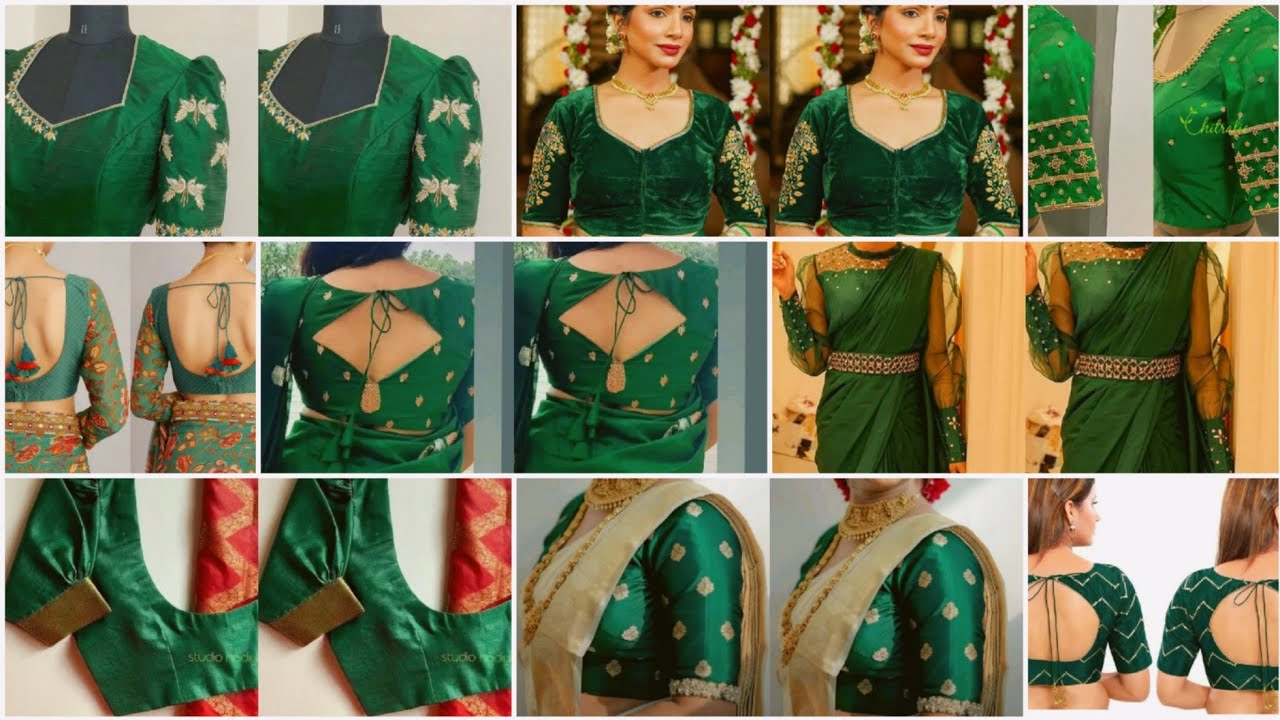 💚Latest Bottle Green Blouse Designs || Bottle Green Color Blouse Idea || Green Blouse Image