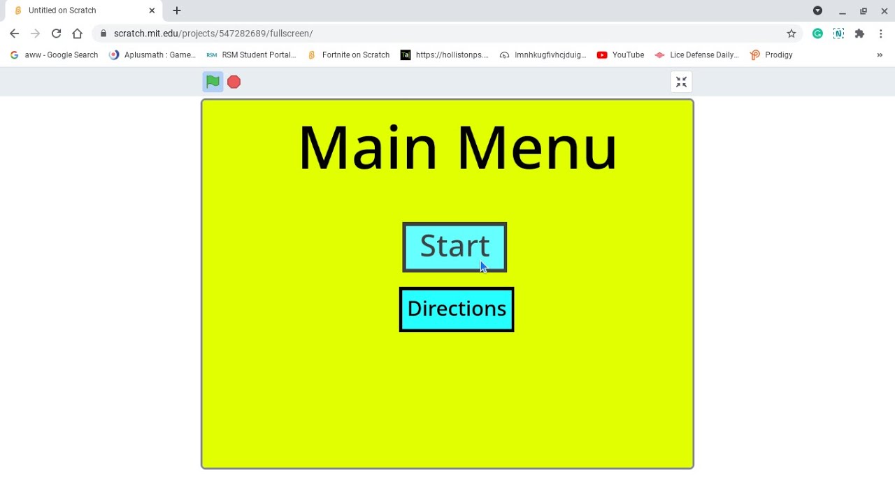 How to make an easy start menu for your game in scratch