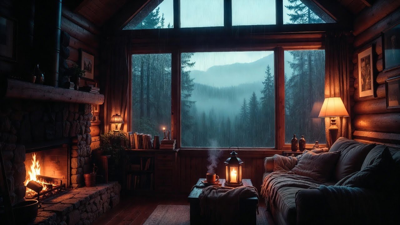 Relaxing Storm Night in a Shelter with Crackling Fire 3