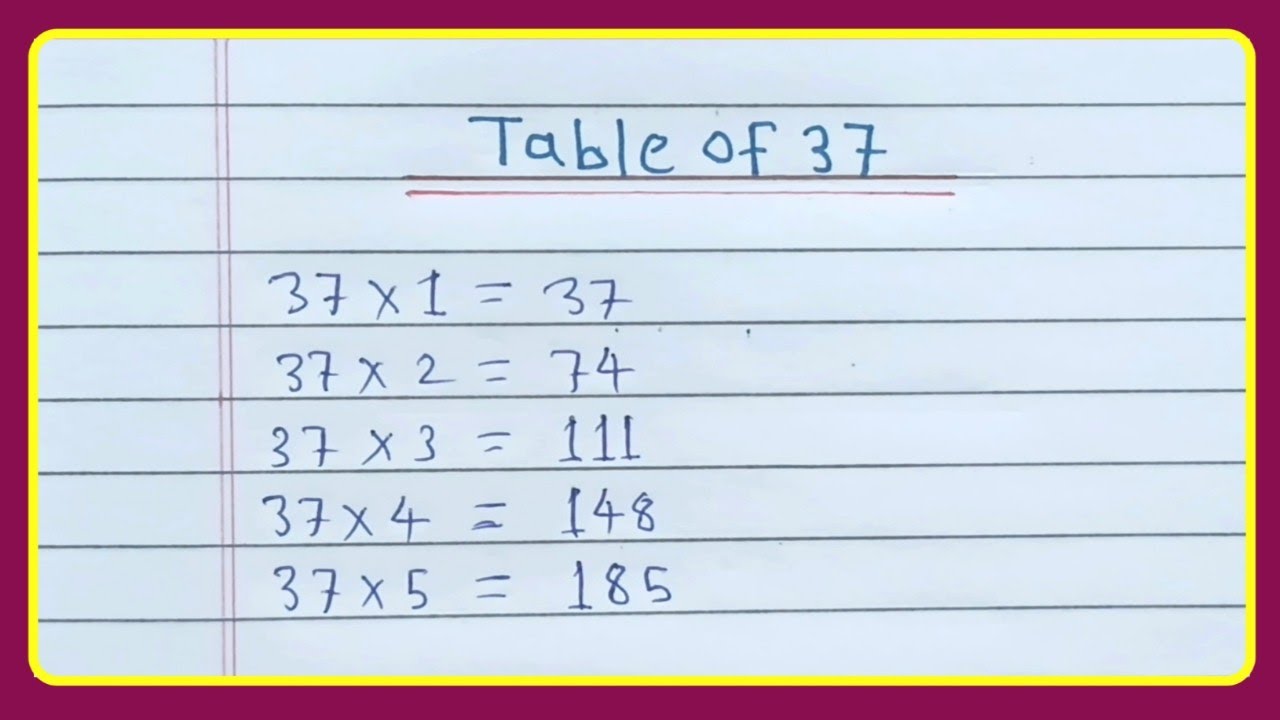 Table of 37 in English