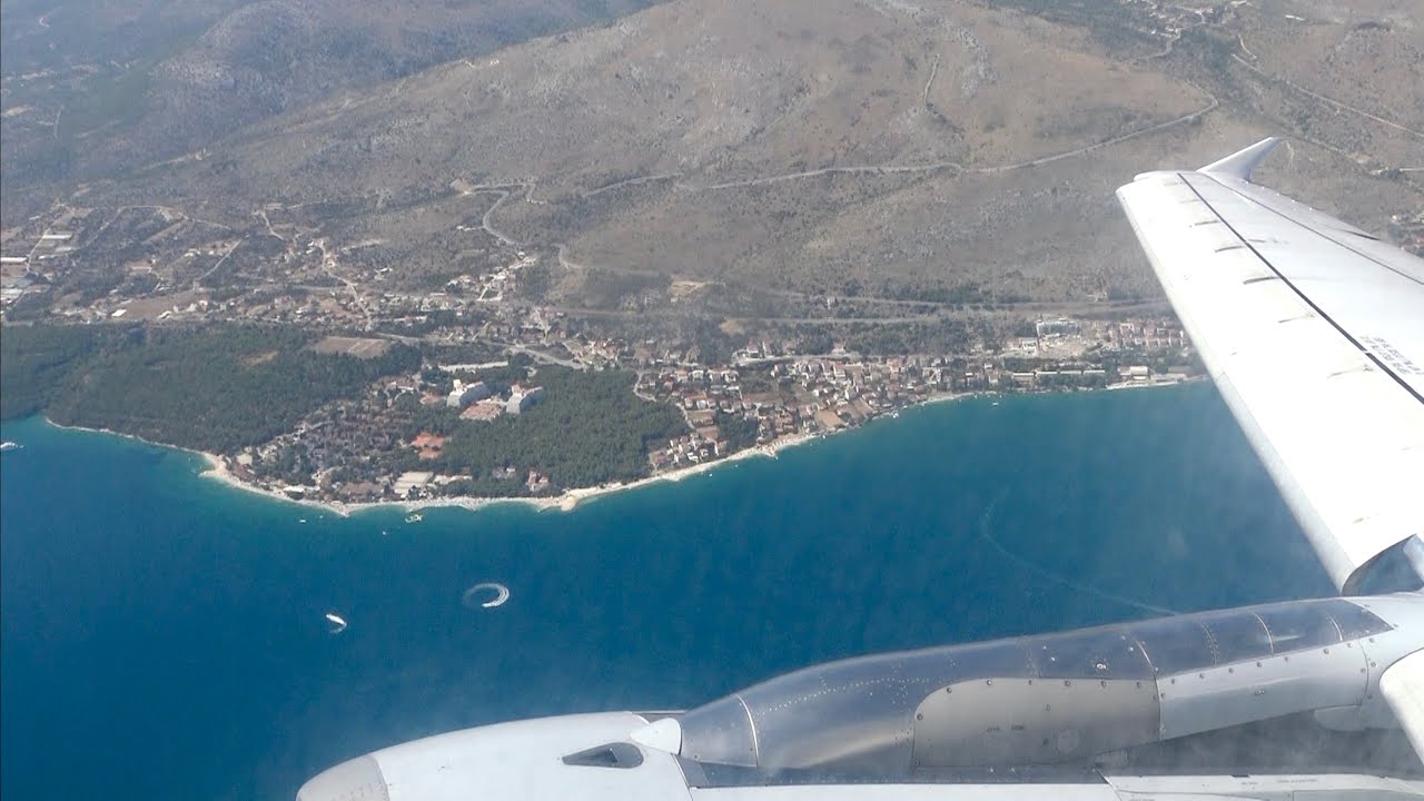 Croatia Airlines A320-200 Take-off from Split Airport (SPU) - BEAUTIFUL Scenery and SHARP Turn