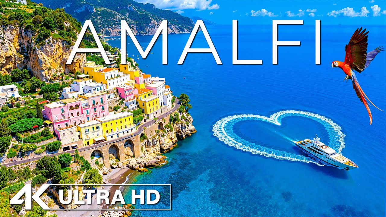 [4K] Амальфитанское побережье 🇮🇹 – Красочная деревня на скале и средиземноморский рай