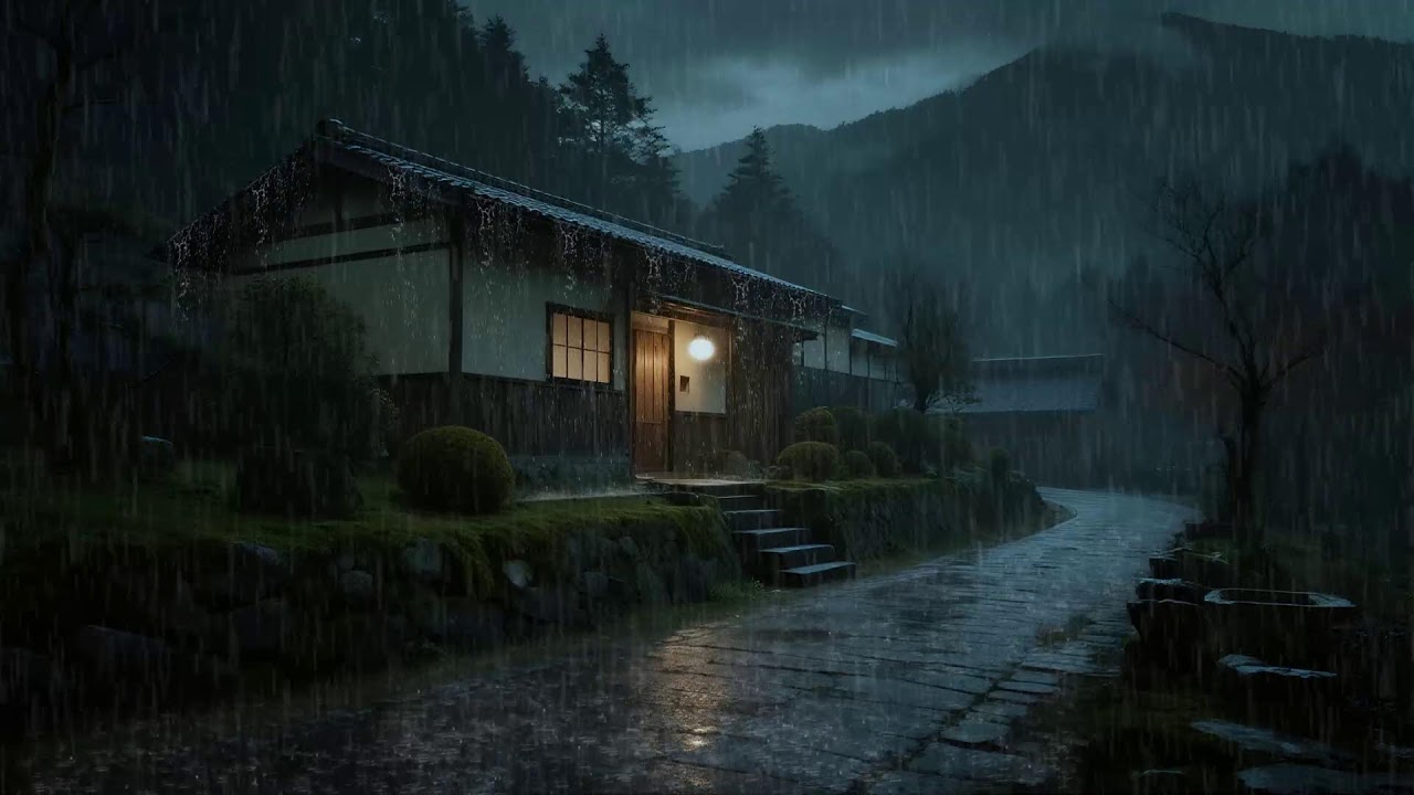 Quiet Calm Rainfall Over Wooden Cabin for Deep Sleep and Emotional Peace
