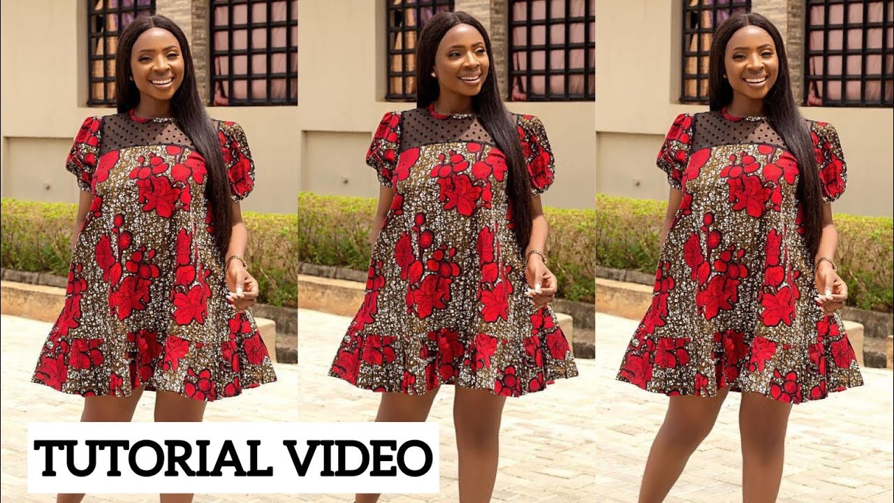 How to Cut and Sew an A Line  Flare Dress with Puff Sleeves and net Yoke