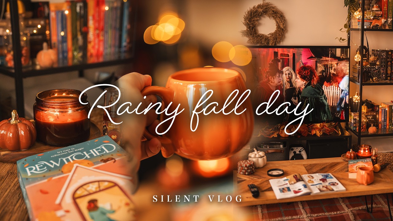 Cozy Rainy Fall Day✨| Embroidery, cooking, Jumping in Puddles | Silent Vlog