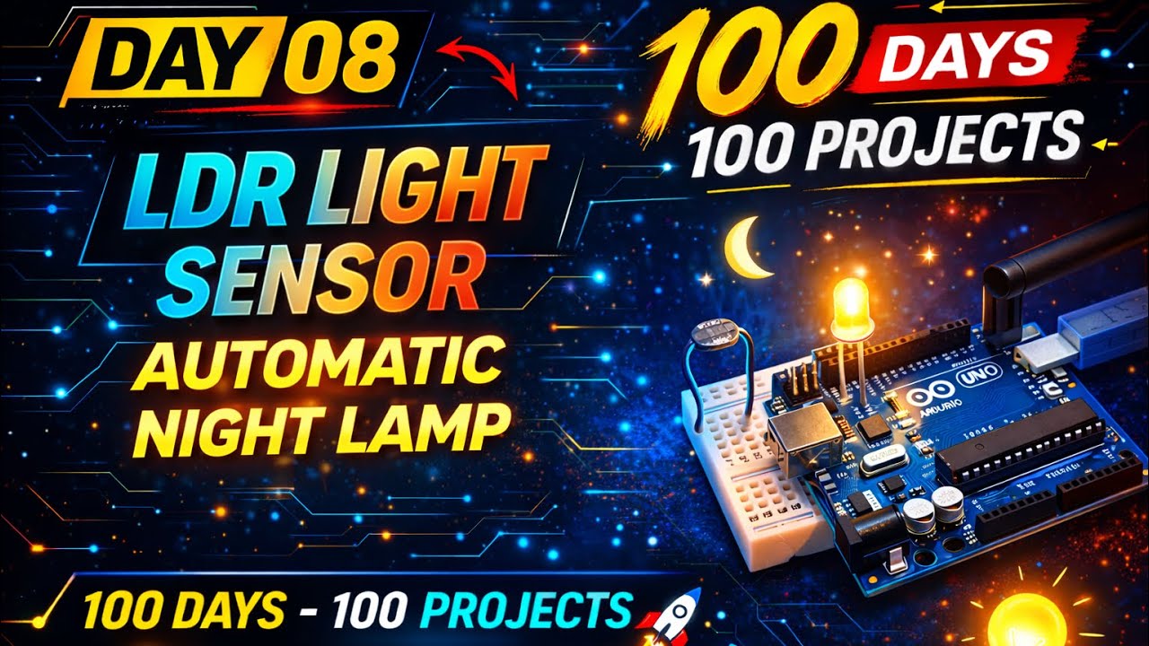 Day 08 – Automatic Night Lamp Using LDR Sensor | 100 Days 100 Arduino Projects Challenge 💡🌙