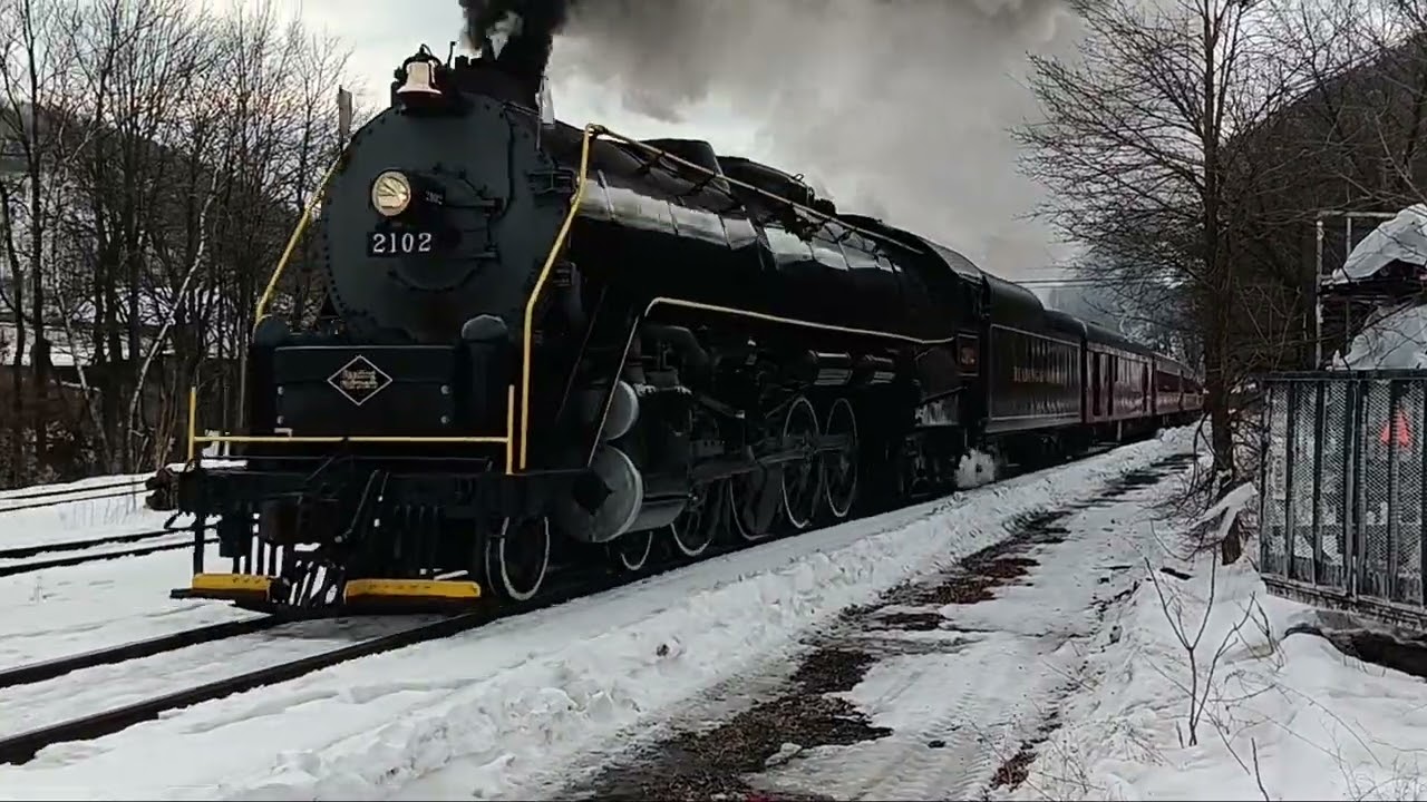 RBM&N 2102 Steam Locomotive Iron Horse Ramble through Tamaqua, PA 14 Feb 2026. Snow & Steam. 