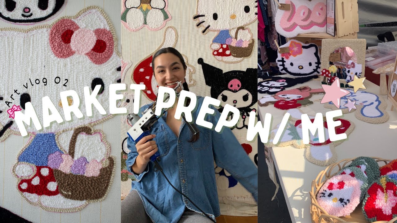 My most successful market, prepping inventory for two events, rug tufting, art vlog 02